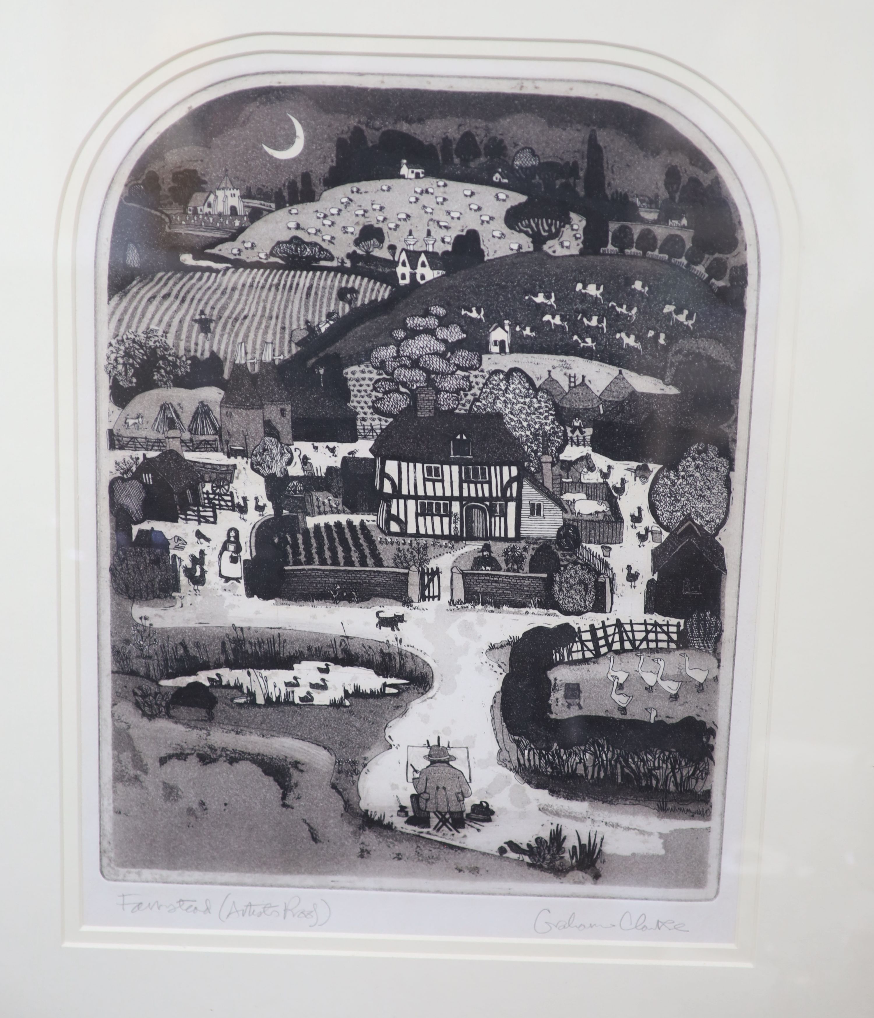 Graham Clarke, aquatint, 'Farmstead', signed in pencil, 35 x 27cm